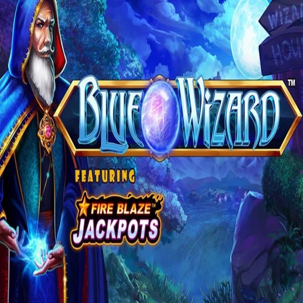 Official Slots logo: Blue Wizard Fire Blaze Jackpots by Rarestone Gaming at WinRolla Casino